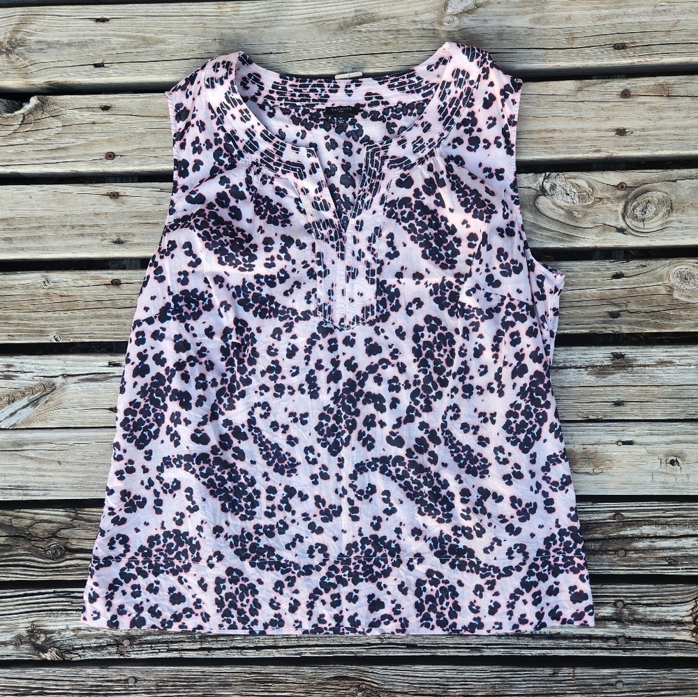 Talbots Plus Pink Plant Leopard cheetah Demask Lightweight 1X Tank Cotton